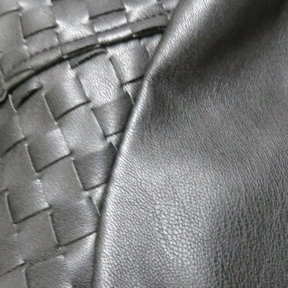 Colleen Lopez Woven Vegan Leather Jacket in Black Size Large - Picture 5 of 8
